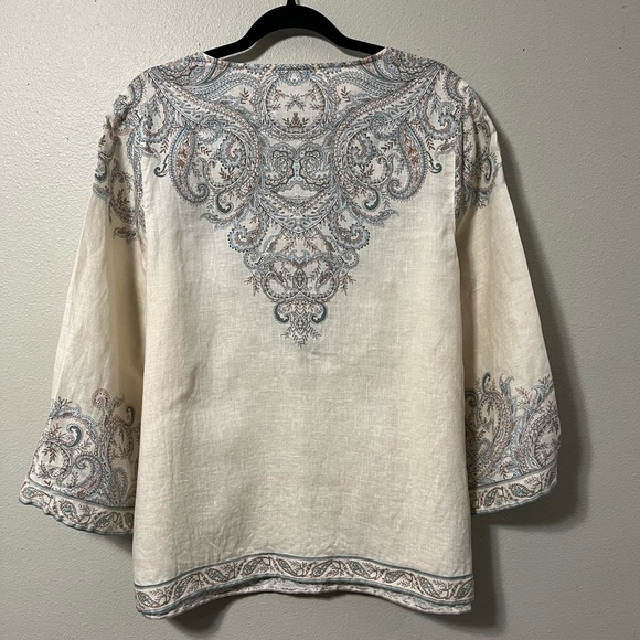J.Jill Linen Ornate Paisley Tunic Top V Neck Paisley 3/4 Sleeves Size L tall - Picture 9 of 11